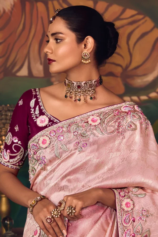 Light Pink Heavy Embroidered Silk Saree 465 (1)