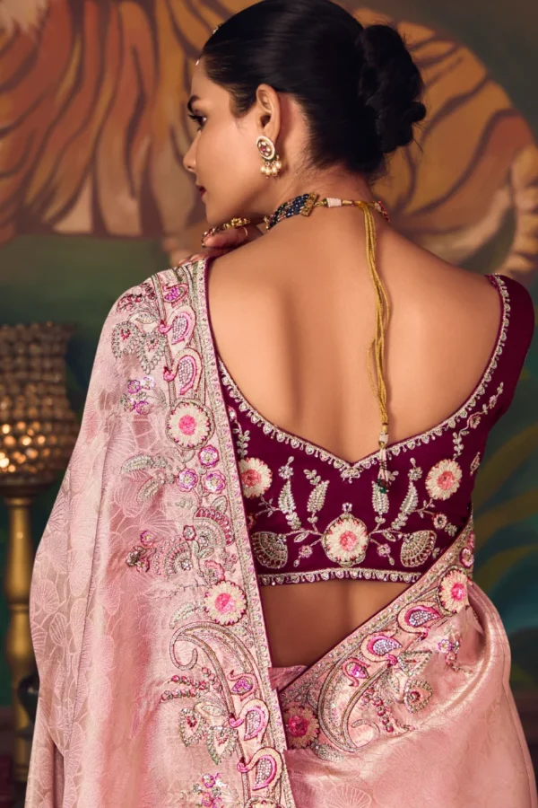 Light Pink Heavy Embroidered Silk Saree 465 (2)