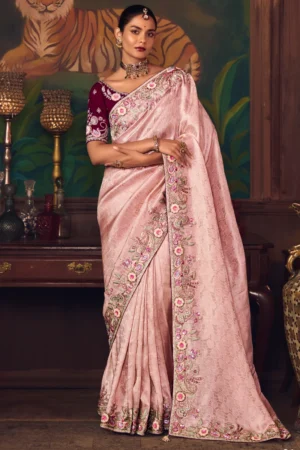Light Pink Heavy Embroidered Silk Saree 465