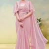 Light Pink Satin Silk Heavy Embroidered Ready To Wear Saree  25718 B