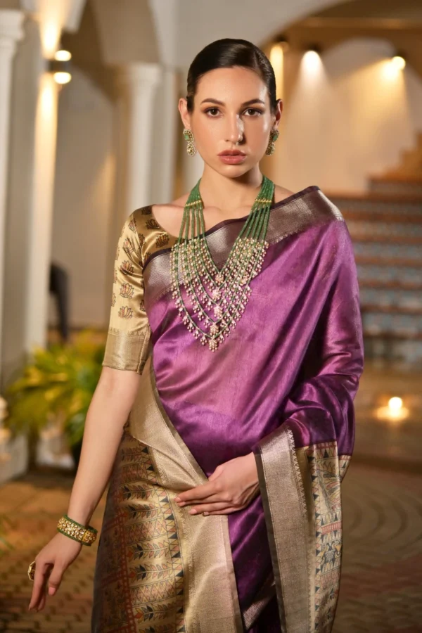 Majenta Khadi Silk Pre Stitched Saree   33001 (1)