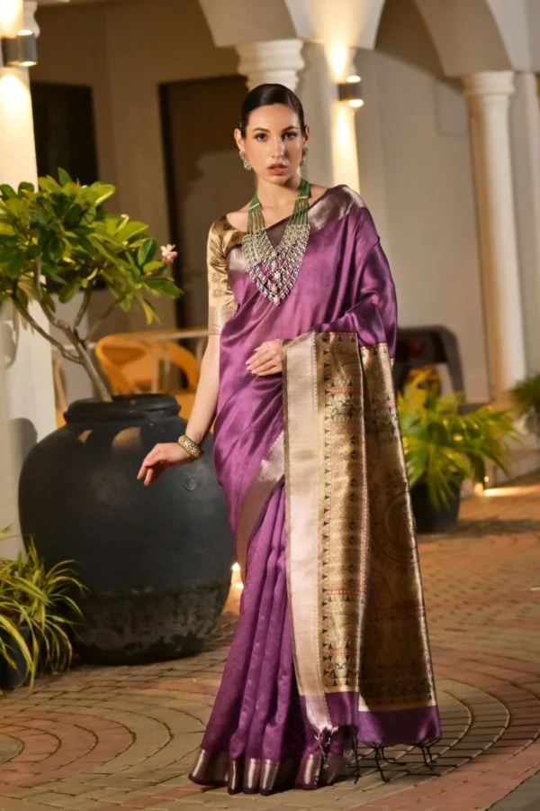 Majenta Khadi Silk Pre Stitched Saree   33001