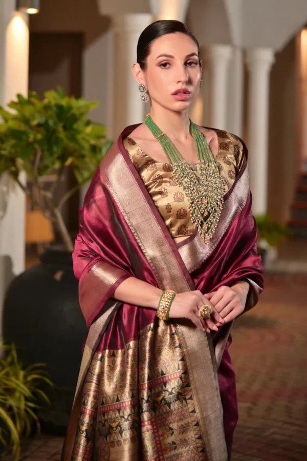 Maroon Khadi Silk Pre Stitched Saree   33003 (1)