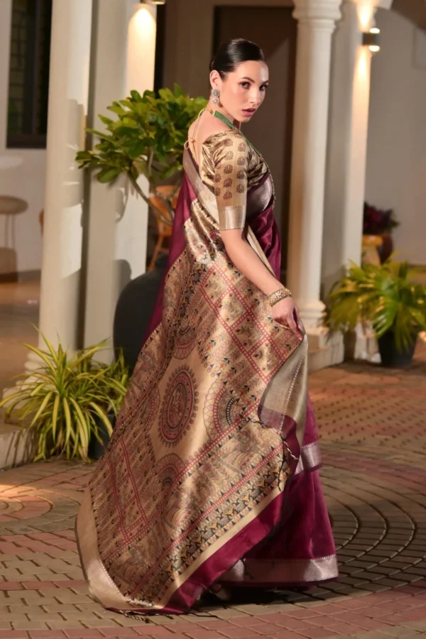 Maroon Khadi Silk Pre Stitched Saree   33003 (2)