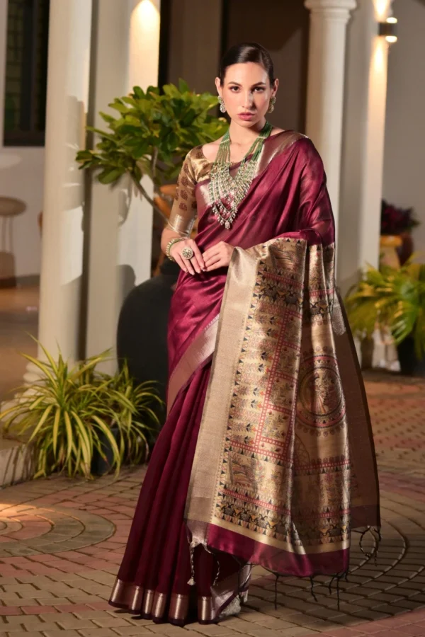Maroon Khadi Silk Pre Stitched Saree   33003