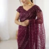 Maroon Soft Net Sequins One Minute Saree (1)