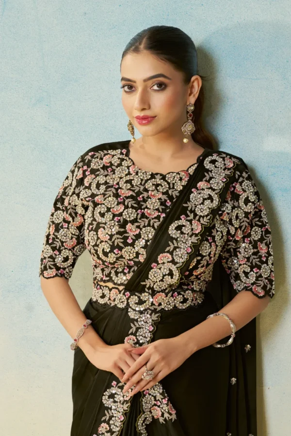 Mehendi Green Satin Silk Heavy Embroidered Ready To Wear Saree  25714 (1)