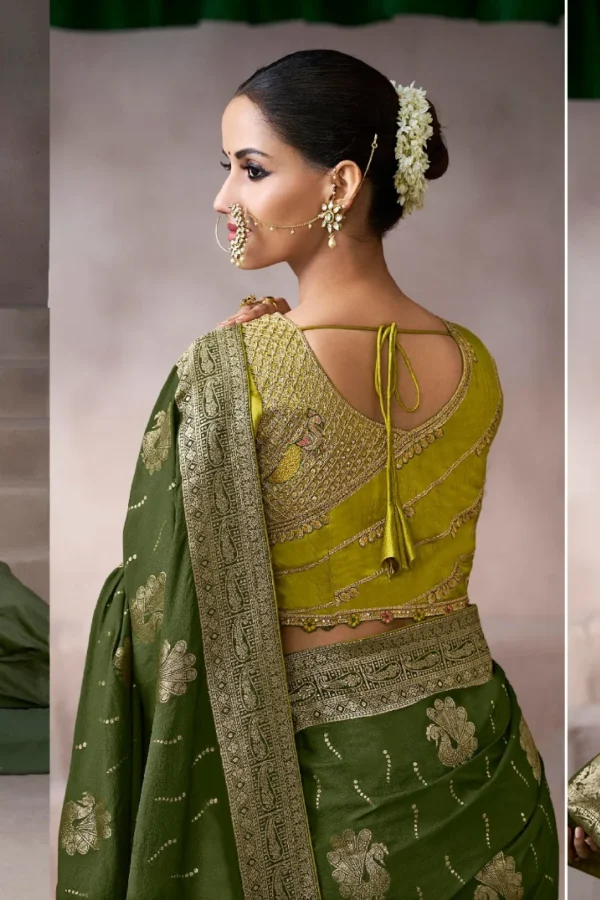 Mehendi Green Zari Work Crepe Pre Stitched Saree   7810 (1)