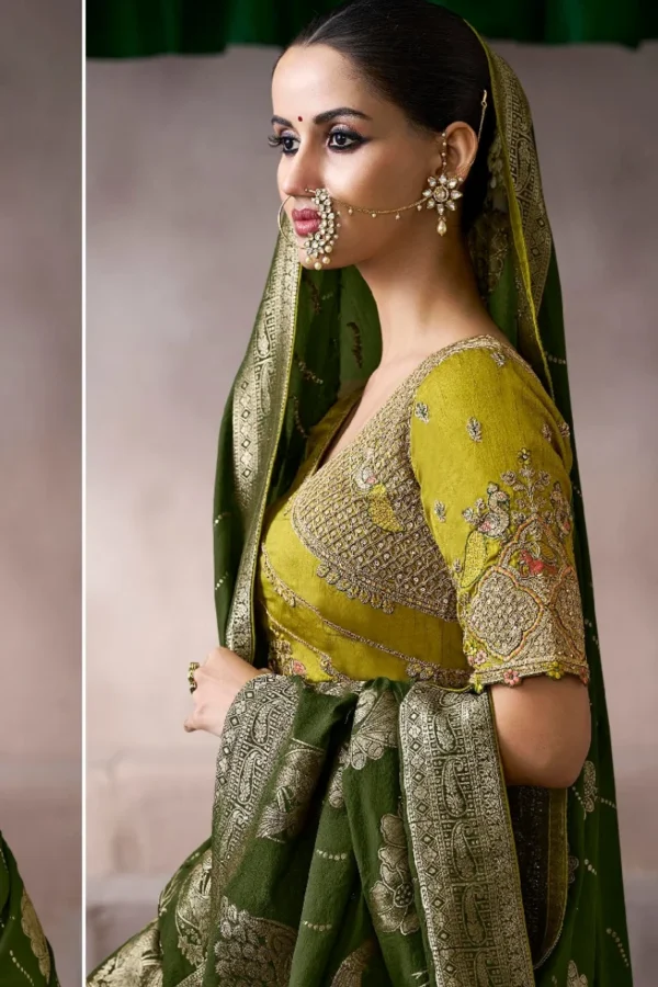 Mehendi Green Zari Work Crepe Pre Stitched Saree   7810 (2)