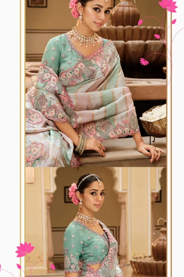 Multicolor Pure Jacquard Silk Pre Stitched Saree   7812 (1)