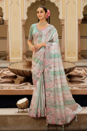 Multicolor Pure Jacquard Silk Pre Stitched Saree   7812