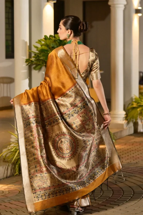Mustard Khadi Silk Pre Stitched Saree   33002 (2)