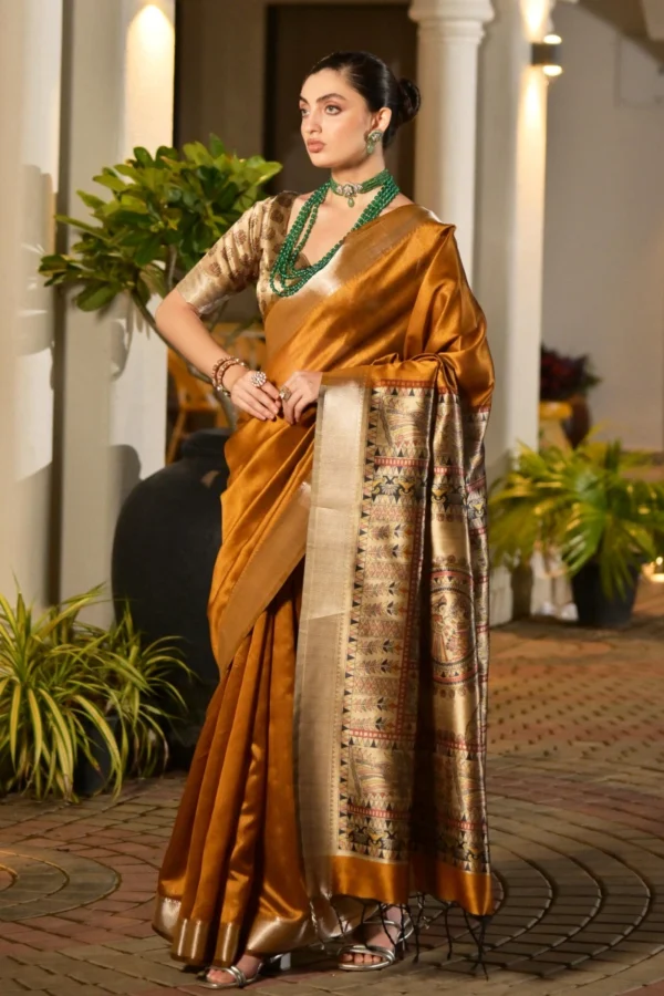 Mustard Khadi Silk Pre Stitched Saree   33002