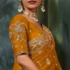 Mustard Pure Silk Heavy Work Pre Stitched Saree 5550 (1)