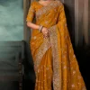 Mustard Pure Silk Heavy Work Pre Stitched Saree 5550