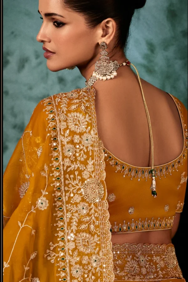 Mustard Pure Silk Heavy Work Pre Stitched Saree 5550 (2)