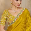 Mustard Satin Silk Heavy Work Pre Stitched Saree   25811 (1)