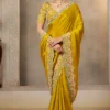 Mustard Satin Silk Heavy Work Pre Stitched Saree   25811