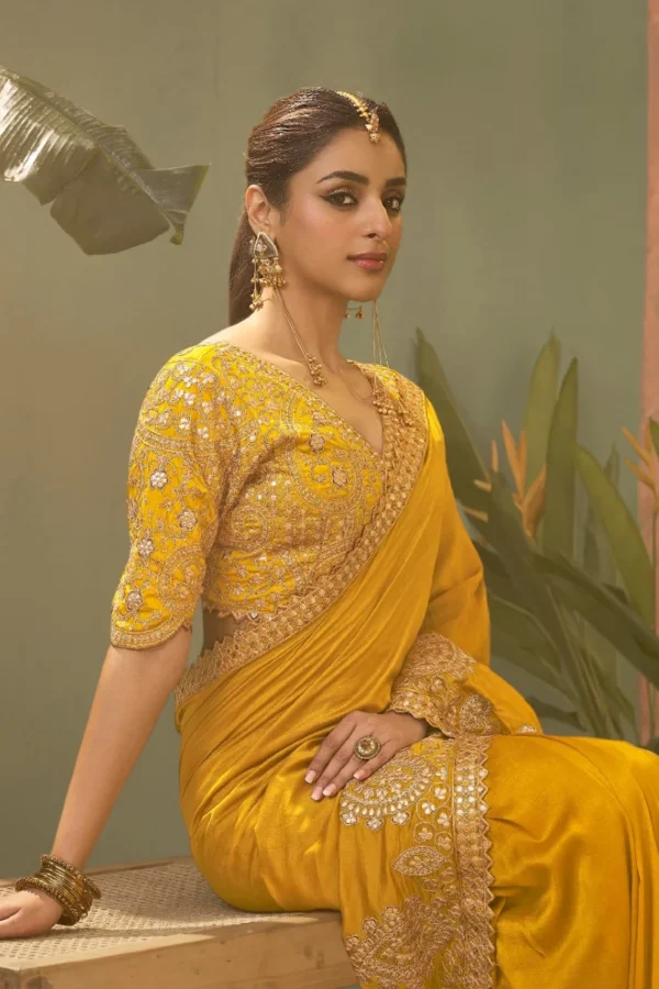 Mustard Silk Zari Work Ready To Wear Saree   8101 (1)