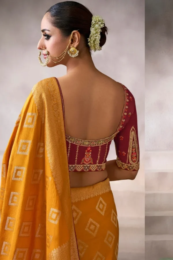 Mustard Zari Work Crepe Pre Stitched Saree   7801 (1)