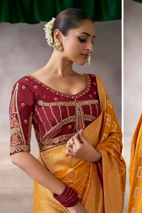 Mustard Zari Work Crepe Pre Stitched Saree   7801 (2)