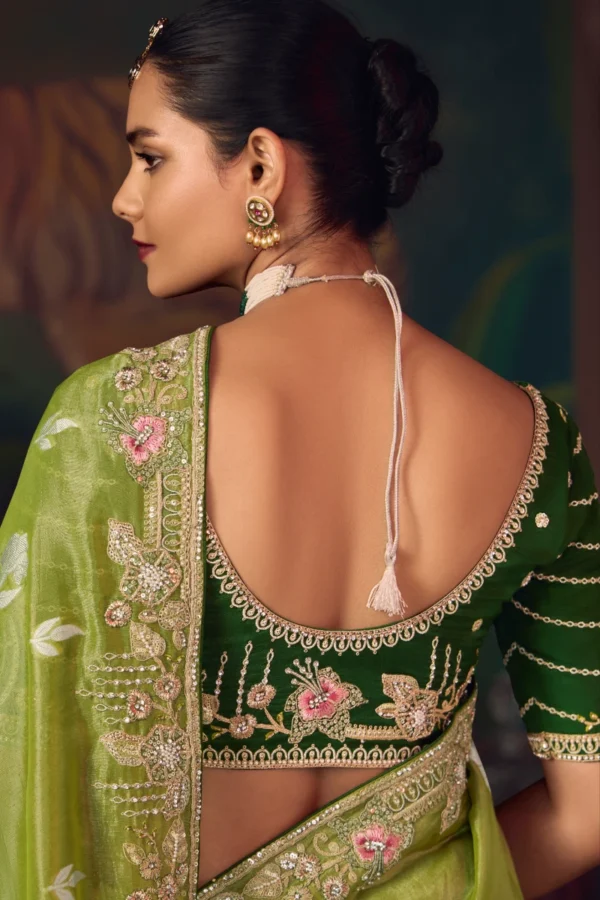 Olive Green Heavy Embroidered Silk Saree 466 (1)