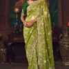 Olive Green Heavy Embroidered Silk Saree 466