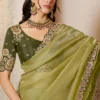 Olive Organza Satin Handwork Ready To Wear Saree   25813 (1)