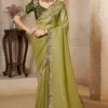 Olive Organza Satin Handwork Ready To Wear Saree   25813