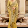 Olive Yellow Pure Jacquard Silk Pre Stitched Saree   7810