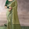 Olive Zari Work Crepe Pre Stitched Saree   7802