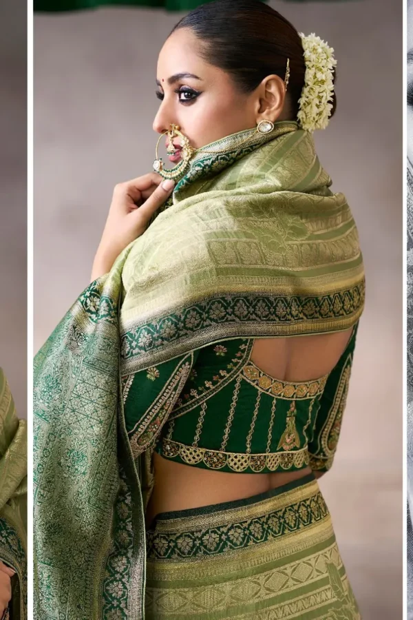 Olive Zari Work Crepe Pre Stitched Saree   7802 (2)