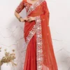 Orange Chiffon Embroidered Saree- Ready To Wear Saree