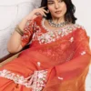Orange Chiffon Embroidered Saree- Ready To Wear Saree