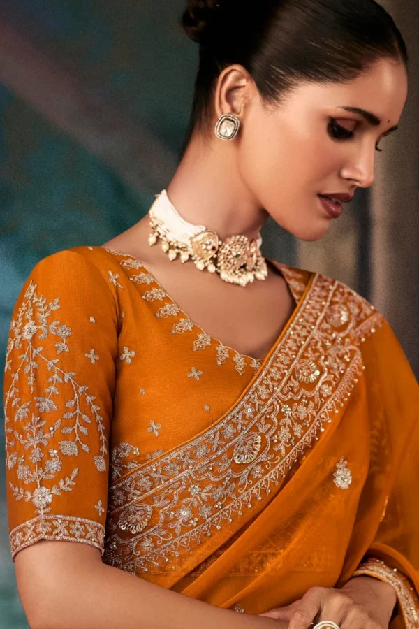 Orange Pure Silk Heavy Work Pre Stitched Saree 5542 (1)