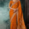 Orange Pure Silk Heavy Work Pre Stitched Saree 5542