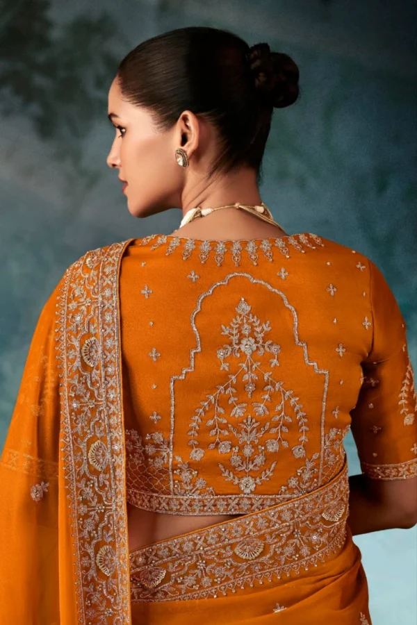 Orange Pure Silk Heavy Work Pre Stitched Saree 5542 (2)
