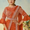 Orange Satin Silk Heavy Embroidered Ready To Wear Saree  25711 (1)