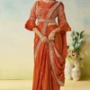 Orange Satin Silk Heavy Embroidered Ready To Wear Saree  25711