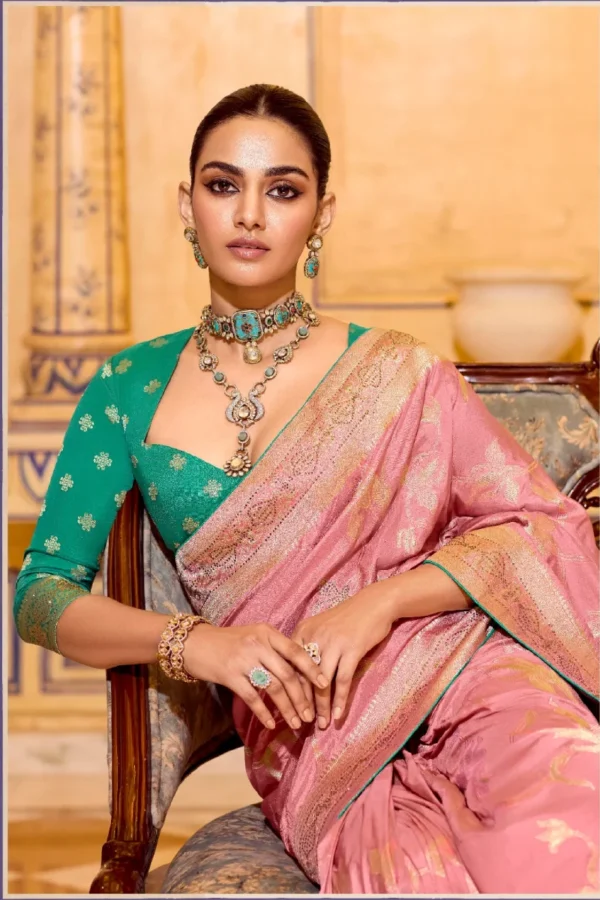 Peach Banarasi Silk Work Pre Stitched Saree 1551 (1)