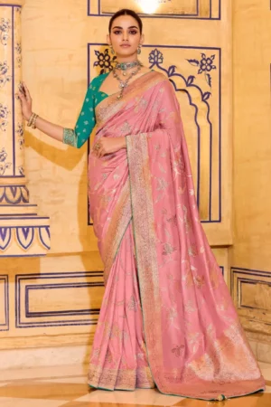 Peach Banarasi Silk Work Pre Stitched Saree 1551