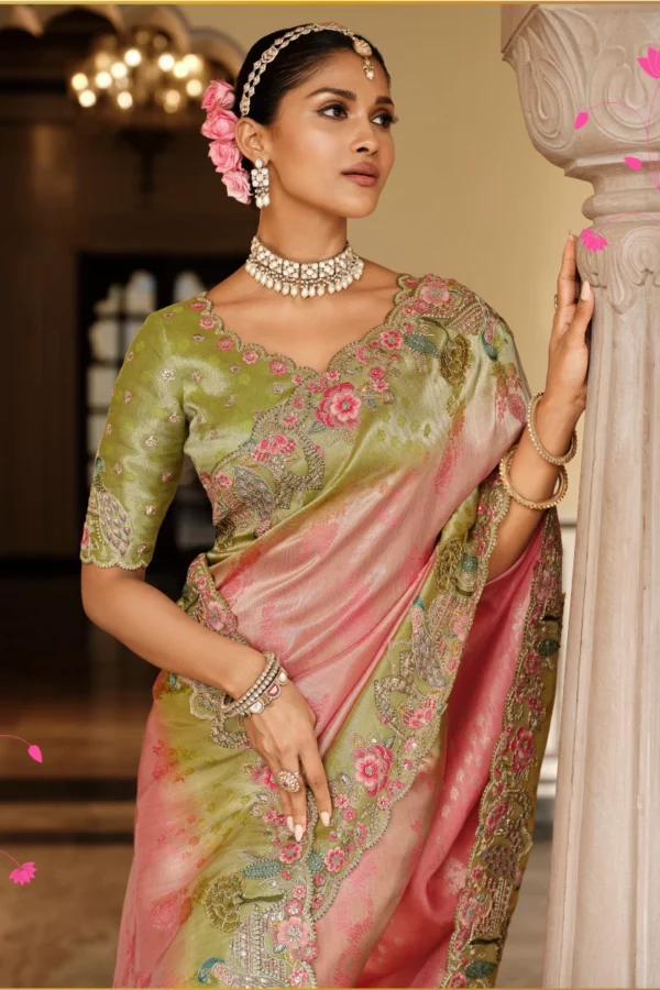 Peach Pure Jacquard Silk Pre Stitched Saree   7802 (1)