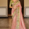 Peach Pure Jacquard Silk Pre Stitched Saree   7802