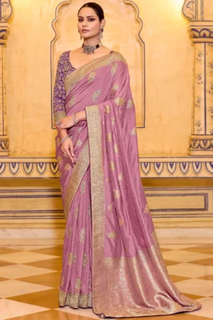 Pink Banarasi Silk Work Pre Stitched Saree 1542