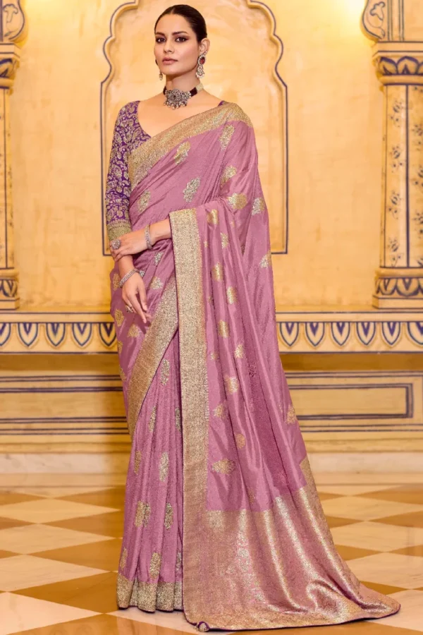 Pink Banarasi Silk Work Pre Stitched Saree 1542