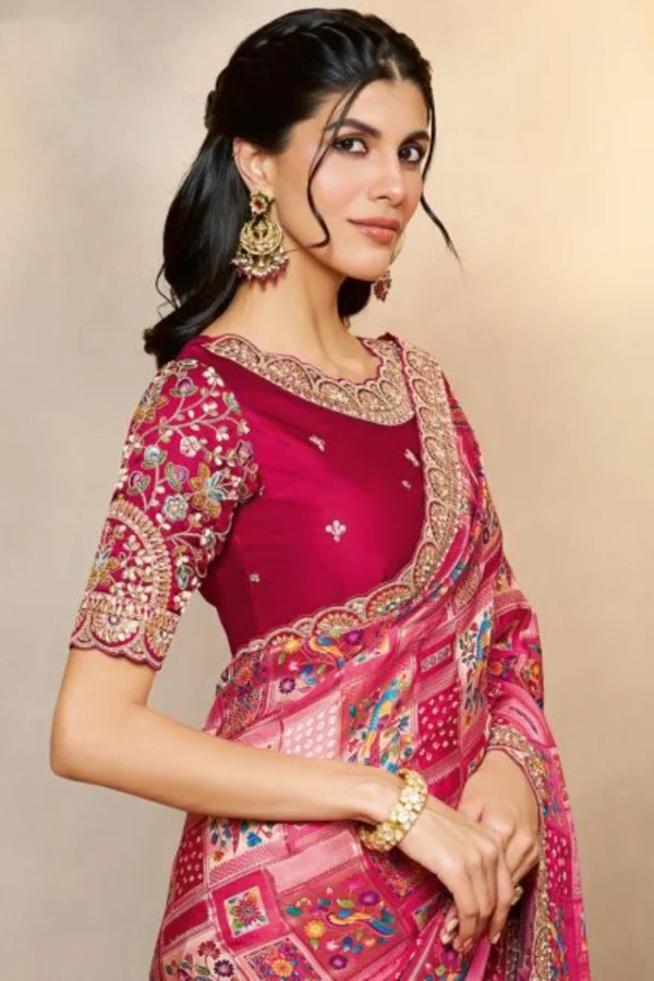 Pink Gajji Jacquard Silk Pre Stitched Saree   25809 (1)