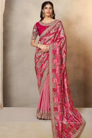 Pink Gajji Jacquard Silk Pre Stitched Saree   25809