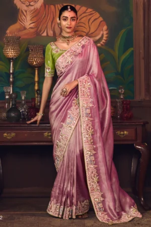 Pink Heavy Embroidered Silk Ready To Wear Saree 462