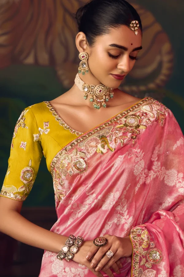 Pink Heavy Embroidered Silk Saree 471 (1)