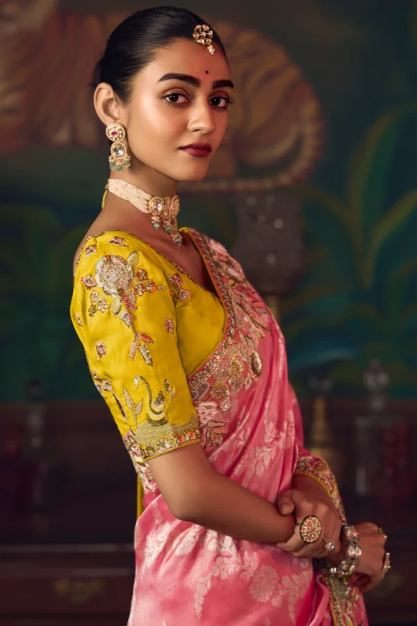 Pink Heavy Embroidered Silk Saree 471 (2)